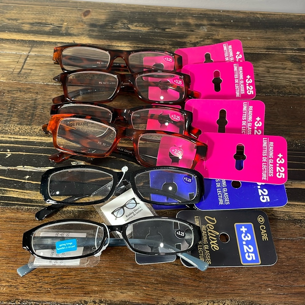 6 pair new reading glasses +3.25